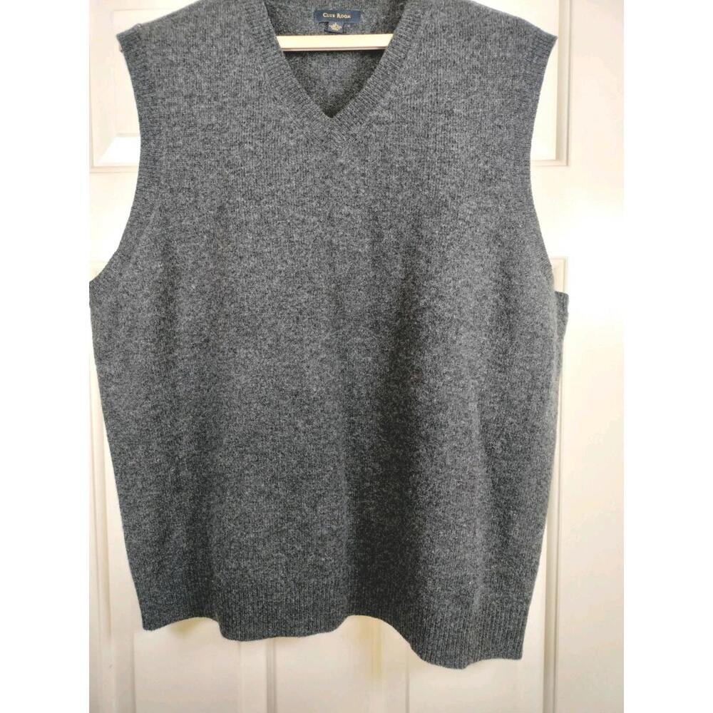 Club Room Lambswool Sweater Vest Gray Mens Large V-Neck Solid Grandpa Academia